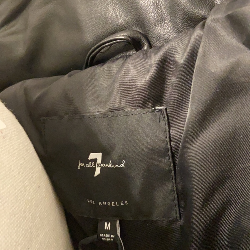 7 for All Mankind Faux Leather Quilted Black Puffer coat puffy winter jacket med - Picture 12 of 16